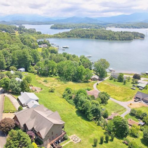 Aerial view of surrounding area and the lake area