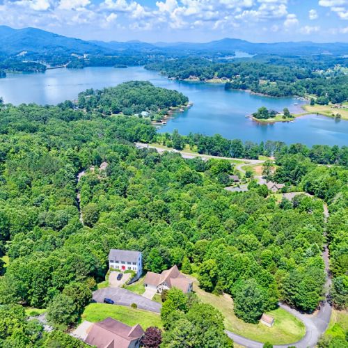 Aerial of home overlooking Lake Chatuge.