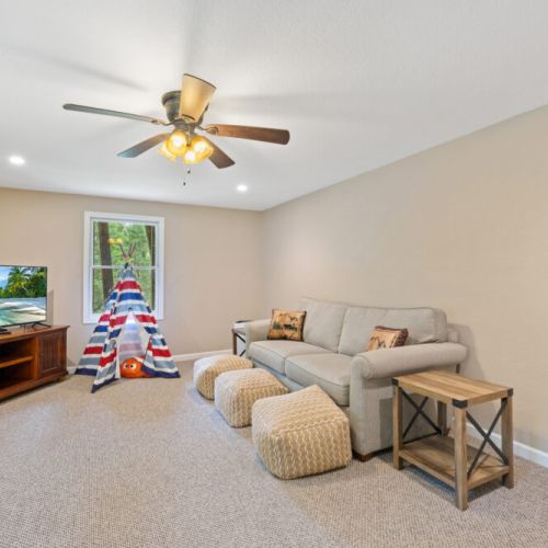 Basement living area.