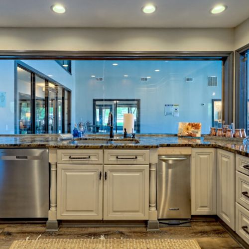 Kitchen looking into pool area.