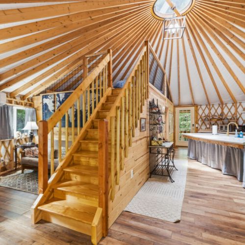 Stairs to loft, sitting area & kitchen