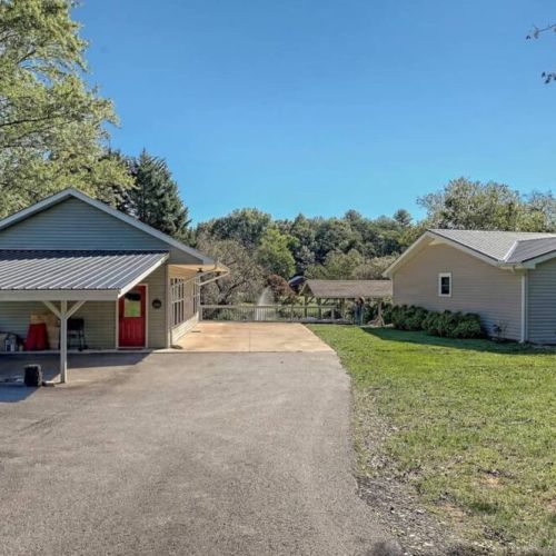 Cottage on Left. House on RIght.