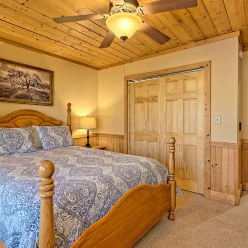 Soft carpeting under your feet and beautiful plank ceilings