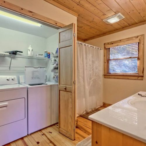 Laundry in closet in main floor bathroom