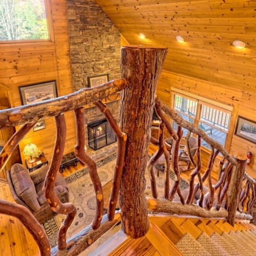 View from top of the landing and a nice pic of the unique staircase!