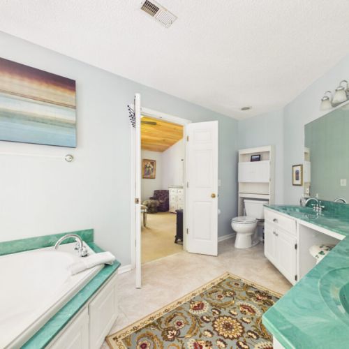Attached master bathroom with garden tub