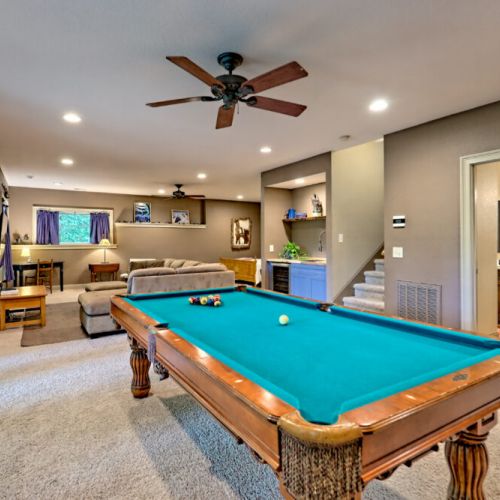 Basement pool table & living area.