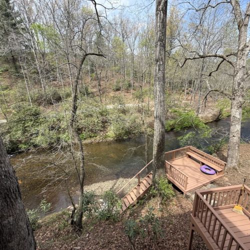 Shooting Creek, deck and stairs down.