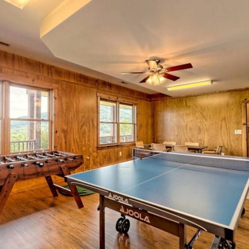 terrace level game room with Foosball, ping pong and more!