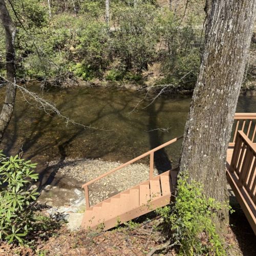 Stairs down to your own little oasis.
