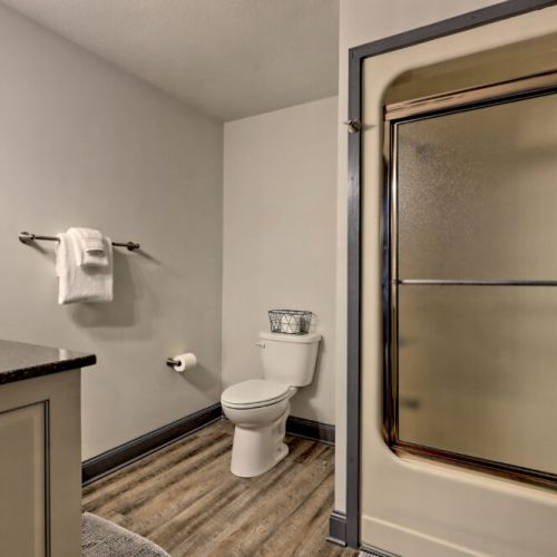Upstairs bathroom with shower & tub.