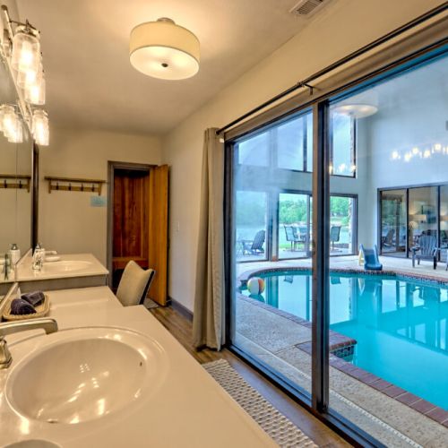 View of the pool from Master bath & sauna.