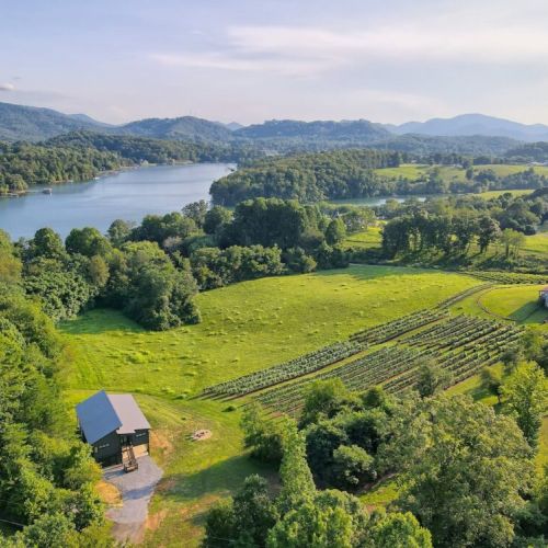 Aerial view of property, the vineyard and surrounding lake views
