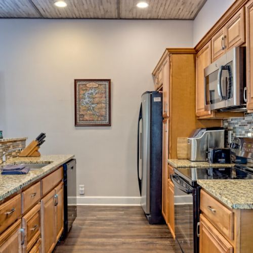 Kitchen area with lots of counter space and all you need for making your favorites.