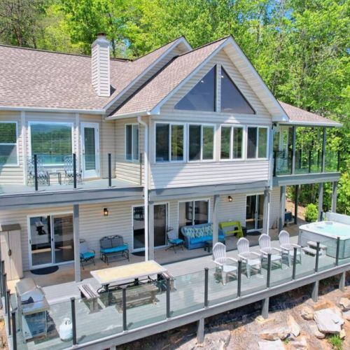 Aerial view of the lakeside of the house