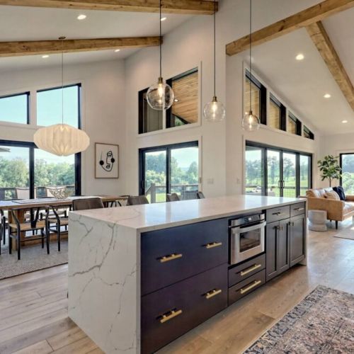 Kitchen area with lg island and dining area with seating for 8